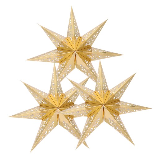 OUNONA 3-Pack Star-Shaped Paper Lampshades, Heptagonal Star Design, Hanging Ceiling Decor Light Cover, Stylish Decoration for Christmas and Home Parties