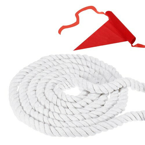PATIKIL 大人やティーンエイジャー向けの10フィートの綱引きロープ 3本編みの天然綿ロープ フラッグ付き ヤードゲームやチームビルディング活動用 ホワイトカラー