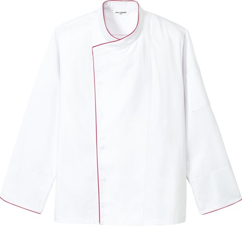 (アルベ) コックコート 長袖 兼用 スナップボタン 袖口スリット パイピング 飲食 レストラン カフェ 式場 制服 AS8331 C-2 レッド SS