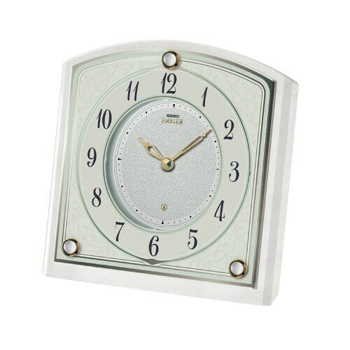 SEIKO EMBLEM 置き時計 白大理石枠 石枠 143x146x73mm クオーツ アナログ HW588W