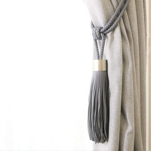 INTERIX カーテン留め おしゃれ レザータッセル ダークグレー JCD356B