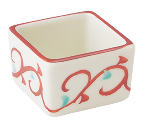 初山窯 丼 白 4×4×3Hcm 高麗赤唐草 角形豆小丼 YH-146-24