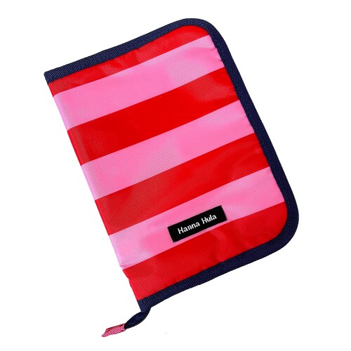 (ハンナフラ) お薬手帳ケース Lサイズ ボーダーレッド
