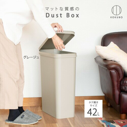 KOKUBO(コクボ) フタ付きゴミ箱 シンプルダストボックス グレージュ 42L日本製 縦開き フレーム付き おしゃれ コンパクト ポリ袋 ツヤ消し マット KM-603 [2]
