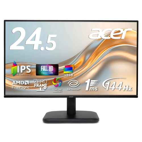 Acer 24.5インチ IPS 144Hz 1ms(VRB) 非光沢 sRGB 99% AMD FreeSync ブルーライト低減 ゼロフレームプロ HDMI 1.4 ミニD-Sub 15ピン スピーカー・ヘッドフォン端子 6軸カラー調整 スタンダードモニター 3年