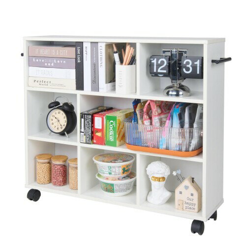 VECELO 本棚 カラーボックス 収納ラック スリム 幅75x奥行き20x高さ65cm キャスター付き キッチンワゴ..