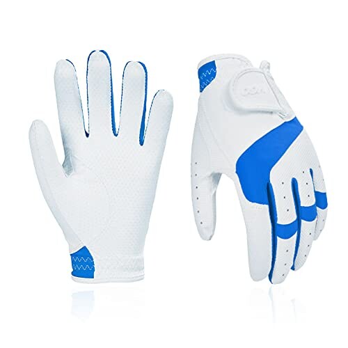 Vgo 1PC ゴルフ手袋メンズ左手 通気性 ストレッチ素材 吸汗性＆グリップ力 ゴルフグローブAL7982-ML(ホワイト＆ブルー，XL)