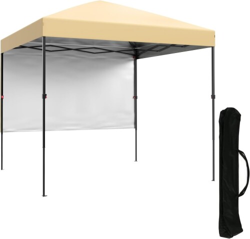 Euker ワンタッチタープテント 2.5x2.5m 組立て簡単 高耐水加工＆UVカット 遮熱 日よけ サイドシート付属 収納バッグ付 キャンプ アウトドア ベージュ