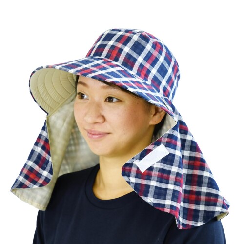 あぐるみ Wガーゼフード 両面コットン トリコロールチェック フリーサイズ 綿100% 肌に優しい レディー..