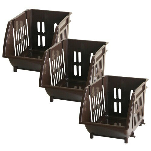 平和工業 収納ボックス 積み重ねバスケット スリム 3個セット 約24×36.5×23cm(1個あたり) 日本製 ナチュラルブラウン