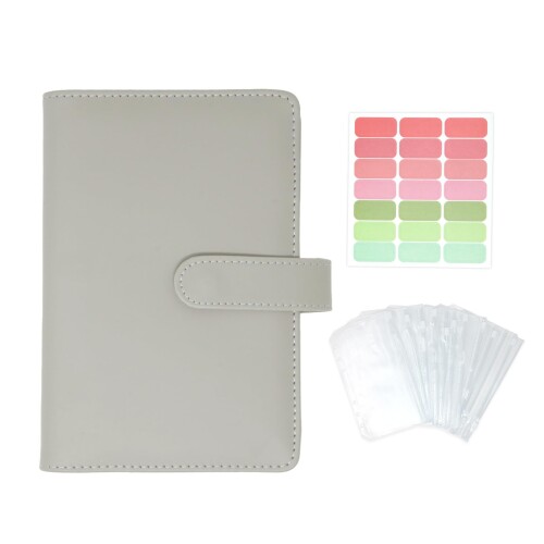 (ミラシック) 家計管理ポーチ A6サイズ 封筒管理バインダー グレー カード収納付き リフィル12枚付き ..