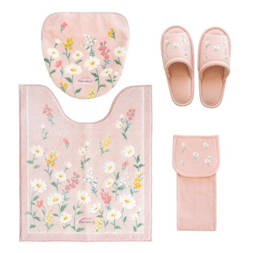 オカ(OKA) フルールブラン ロングトイレマット 4点セット (トイレマット +フタカバー+ホルダーカーバー..