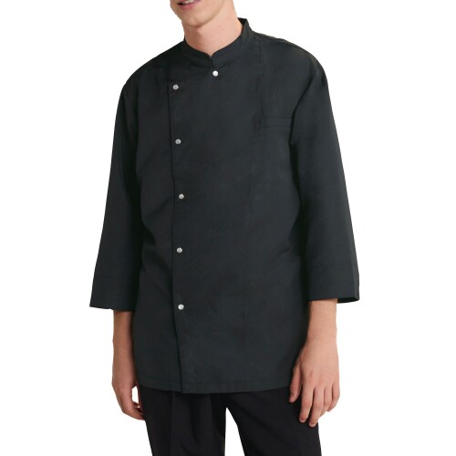 (アルベ) コックシャツ スナップあき 七分袖 透防止 兼用 ヘリンボン 白黒 飲食 カフェ 厨房 制服 AS7704 C-10 ブラック M