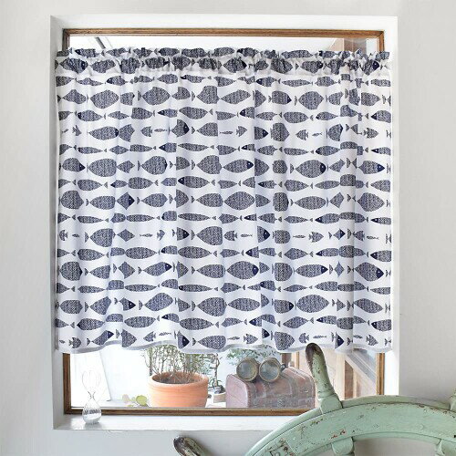 スタイルデコール(STYLE Decor) カフェカーテン 綿100% (72cm×100cm) スタンダードタイプ ブルーフィッシュ W3900510 ブルー