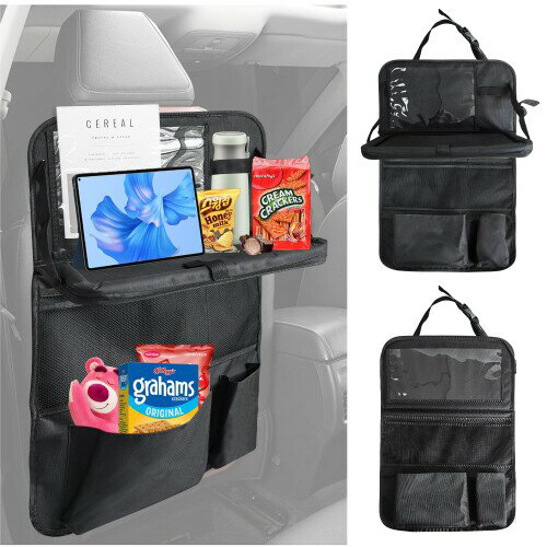 Socpuro 車用 後部座席 シートバックポケット テーブル付き 車収納 シートバックテーブル 折りたたみ式 10インチipad収納可能 汎用型 オックスフォード 防水 車 ドリンクホルダー 吊り下げ