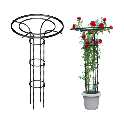 Caroeas ロリポップ型 傘デザイン ガーデントレリス 金属製 支柱付き バラ用 立体誘引フレーム 簡単組立 ガーデニング 薔薇・朝顔・クレマチスなどのつる性植物サポート 高さ140cm ロリポップ型 傘デザインで立体的なガーデン演出---傘のように放射状に広がるトップデザインは、ロリポップを思わせる丸みのあるフォルムが特長。バラや朝顔を立体的に誘引し、どの角度から見ても美しいシルエットを演出します。庭先やエントランスに置くだけで、空間全体に華やぎを添えます。 360°日光吸収で健やかに成長---本体サイズ---幅28x高さ140cm。放射状構造により、植物は全方向に枝葉を伸ばし、日光を効率よく吸収。光合成を促進することで、健康的な成長と花付きの向上をサポートします。 通気性&支柱構造で植物を守る---風通しの良い構造で、湿気がこもりにくく、カビや根腐れのリスクを軽減。つる性植物の茎や実をしっかり支え、植物にかかる負担を減らして育成をサポートします。 PEコーティングで錆びにくく安心---本体は耐久性のある金属製で、表面には滑らかなPEコーティングを採用。直射日光による熱ダメージや錆から植物と支柱を守り、屋外でも長く美しさを保ちます。 組立簡単&多用途で便利---工具不要の差し込み式で、初心者でも簡単に設置可能。先端を約30cm地面に差し込むだけでしっかり固定。庭、花壇、バルコニー、家庭菜園など、限られたスペースでも縦の空間を活用して美しく栽培できます。 商品コード62080246653商品名Caroeas ロリポップ型 傘デザイン ガーデントレリス 金属製 支柱付き バラ用 立体誘引フレーム 簡単組立 ガーデニング 薔薇・朝顔・クレマチスなどのつる性植物サポート 高さ140cm型番SXHJサイズ&Oslash;28&times;140cmカラーBlack※他モールでも併売しているため、タイミングによって在庫切れの可能性がございます。その際は、別途ご連絡させていただきます。※他モールでも併売しているため、タイミングによって在庫切れの可能性がございます。その際は、別途ご連絡させていただきます。