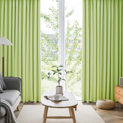 AIFY カーテン 2枚セット 1級 遮光 小窓 ドレープカーテン UVカット 形態記憶加工済み 断熱 節電対策 昼夜目隠し 保温 おしゃれ 洗える 洗濯機対応 (カーテン2枚) 幅150cm×丈220cm ライトグリ