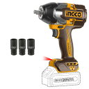 INGCO 20V コードレスハイトルクインパクトレンチ 850Nm(本体のみ) 1/2インチ電動インパクトガン ブラシレスモーター 最大速度 2400RPM 3個のソケッ付き CIWLI20851