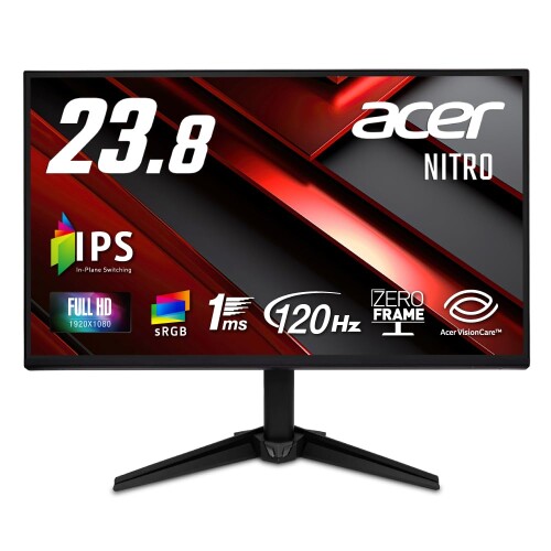 Acer Nitro ゲーミングモニター 23.8インチ ワイド フルHD 非光沢 IPS 120Hz 1ms(VRB) sRGB 99% AdaptiveSync ブラックブースト HDMI 1.4 DisplayPort 1.2 スピーカー内蔵 ヘッドフォン端子 VESAマウント対応 ゼロ