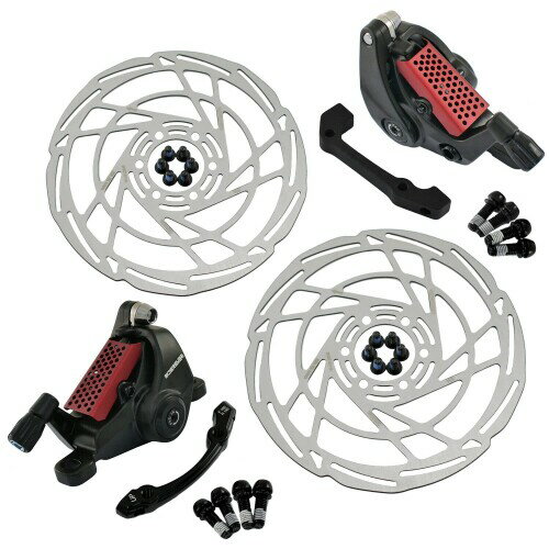 RIDEREVER MCX-2 Post Mount Dual-piston Mechancial Disc Brake Set w/Rotors, Black x Red, RD2325