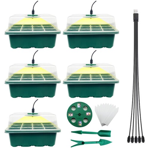 育苗ポット植物育成ライト付き 育苗トレイ 育苗箱 12穴 5個セット 種子トレイ 発芽?育苗セット 種まき..