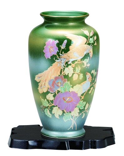 ナカマル?九谷焼?8号寸胴花瓶 オリベ鳳凰 K8-1235