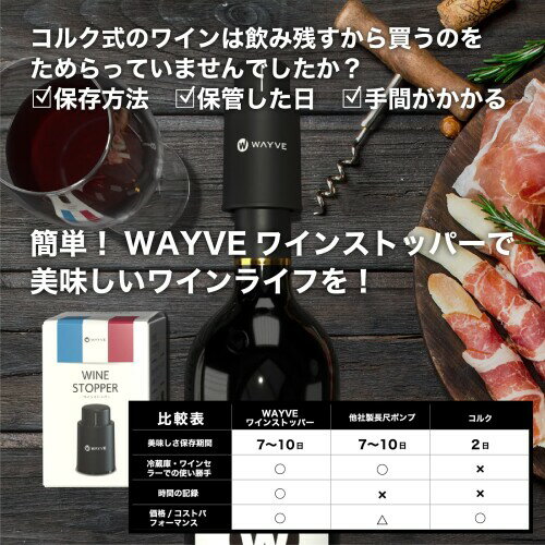 Wayve (ウェイブ) ワインストッパー ワイン 栓 日付記録 簡単 真空ポンプ式 鮮度長持ち