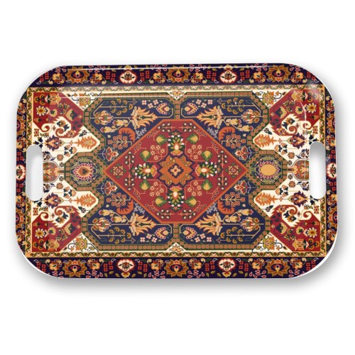 トレー 軽量 おしゃれ ボヘミアンがら お盆 洗える 長方形（37×25cm）取っ手付 食事用 ケーキ盛合 和菓子盆