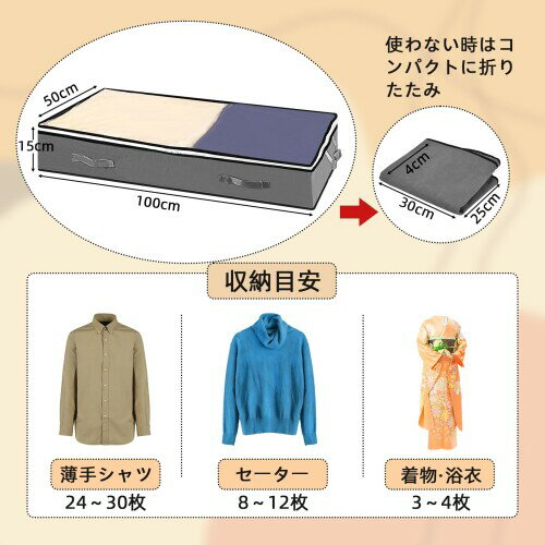 UAKERLED 2個セット ベッド下収納 収納袋 大容量 防水 洗える 折り畳み式 布団ケース 毛布 衣類 ランドリーバッグ 透明窓付き 背負いベルト 押し入れ クローゼット対応 2