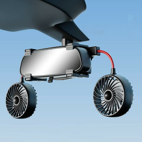 Kwak's 車 扇風機 車載扇風機 双頭車載ファン 3段階風量調節 回転 角度調整可能 車載バックミラーファン 扇風機 usb 静音 取付簡単 省エネ 空気循環 夏対策 汎用タイプ