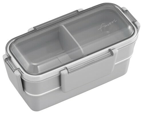 オーエスケー DISH UP LUNCH ランチボックス二段 グレー 食洗機対応 レンジ対応 仕切付き(3)