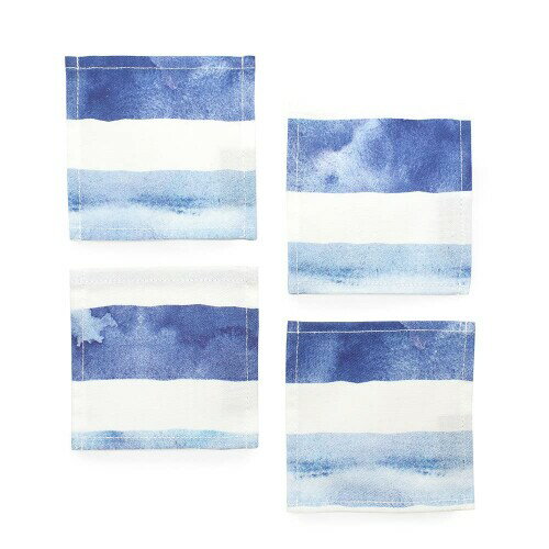 スタイルデコール(STYLE Decor) コースター 綿100% おしゃれ 布 4枚セット 洗える 北欧 マリン ブルー ライン ボーダー W3000300