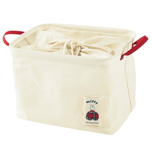 センコー(Senko) ミッフィー ミッフィー&チェック ランドリーストレージ アイボリー 約W35×D26×H25cm 61745