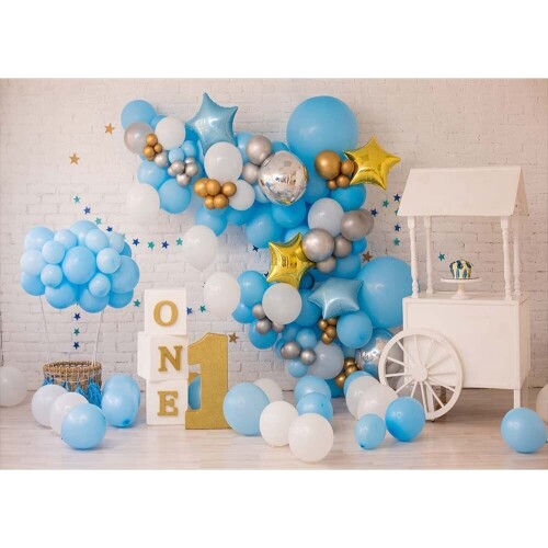 バック紙 背景紙 誕生日 装飾 バルーン 新生児 パーティー 1歳 one ケーキ 壁紙 デコレーション バナー 写真撮影 スタジオ フォト ブース ベビー (27415-27666) Style-2 ビニール90x60cm