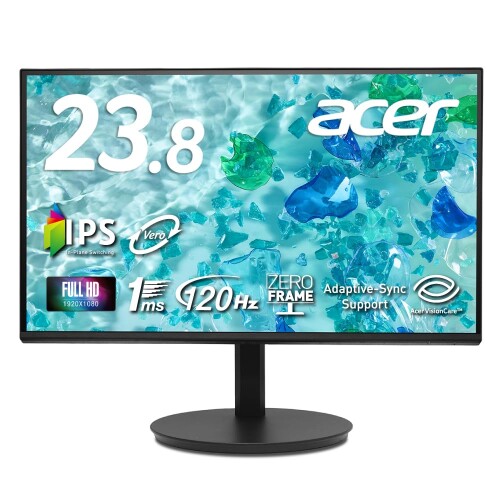 Acer モニター 23.8インチ ワイド フルHD IPS 非光沢 エルゴスタンド 120Hz 1ms（VRB） sRGB 99% AdaptiveSync サステナブル ブルーライト低減 HDMI 1.4 DisplayPort v1.2 ミニD-Sub 15ピン スピーカー内蔵 ヘッド
