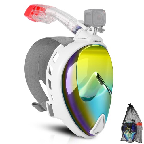 Odoland シュノーケルマスク フルフェイス型 ダイビングマスク 180度超広角 GoPro取付可能 曇り止め スキューバ 着脱簡単 シュノーケリング 水中眼鏡 耐衝撃 潜水メガネ 男女兼用スノーケル