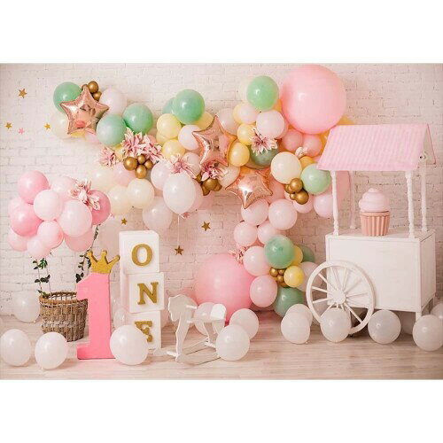 楽天ユニオンバック紙 背景紙 誕生日 装飾 バルーン 新生児 パーティー 1歳 one ケーキ 壁紙 デコレーション バナー 写真撮影 スタジオ フォト ブース ベビー （27415-27666） Style-5 ビニール300x200cm