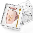 Livole プレゼント 女性 母の日 誕生日 退職祝い マグカップ 大きめ ピンク 蓋付き スプーン付き 400ml コーヒーカップ マグ 敬老の日 記念日 ...