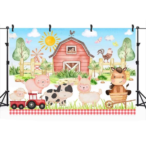 バック紙 背景紙 トラクター ファーム 誕生日 バースデー パーティー イベント 壁紙 装飾 デコレーション バナー スタジオ フォト 写真撮影 ベビー (27667-27890) Color1 ポリエステル150x100cm