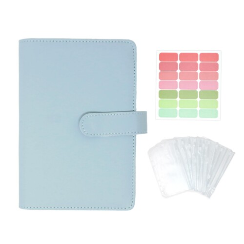 (ミラシック) 家計簿ポーチ A6 家計管理バインダー 仕分けファイル付き お金管理 くすみブルー カード..