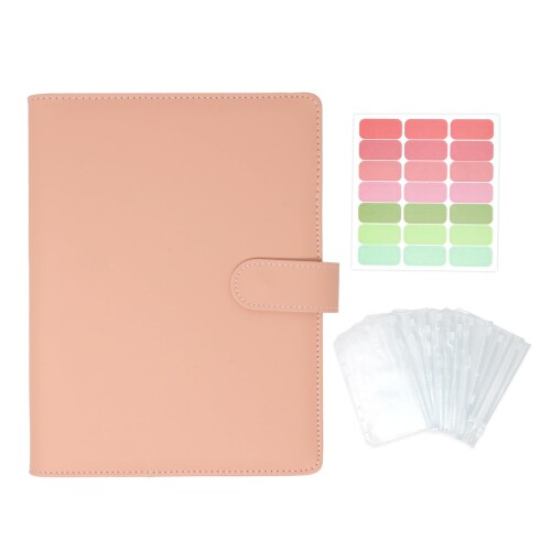 (ミラシック) 家計簿ポーチ A5サイズ ピンク くすみカラー 封筒ファイル リフィル付き 家計仕分けバイ..