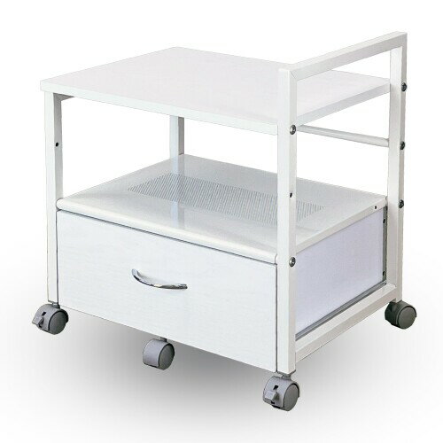 引出し付き・デスクの下に収納可能 プリンターワゴン デスクワゴン PJC-7002-WH 白木目