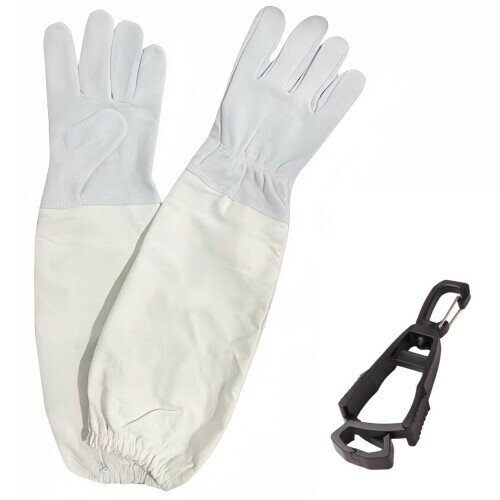 (koundeneko) 養蜂用手袋 クリップ付き 防護グローブ ロングタイプ 山羊革 厚い 虫よけ ハチ対策 養蜂用 ガーデングローブ 刺傷防止 ワークウェア 草刈り 農作業 男女兼用 園芸用手袋