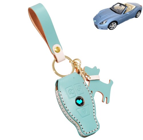 ベンツ キーカバー スマートキーカバー/スマートキーケース キーケース キーホルダー 革 Mercedes-Benz メンズ レディース カラビナ付きB 子犬3つのボタン(空のように青い)