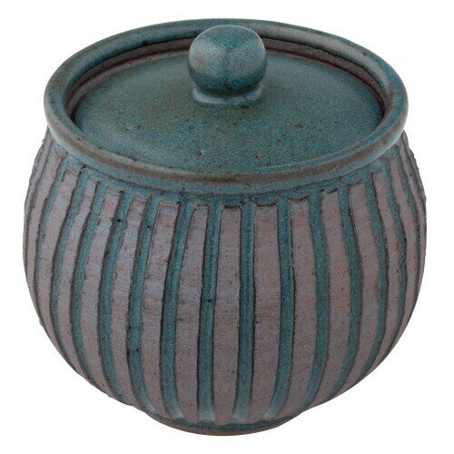 丸伊製陶 信楽焼 へちもん 保存容器 キャニスター 高さ約9cm 青銅浮彫 ブルー MR-3-4031