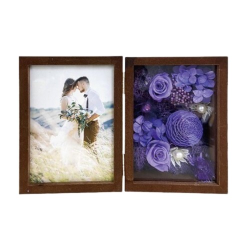 キューフラ(Q-FLA) アレンジ フォトフレーム プリザーブドフラワー ブラウン パープル 母の日 ギフト 贈り物 813115