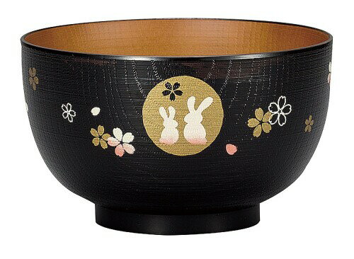 宮本産業 汁椀 黒内木目 月うさぎ どんぶり 4512951115178