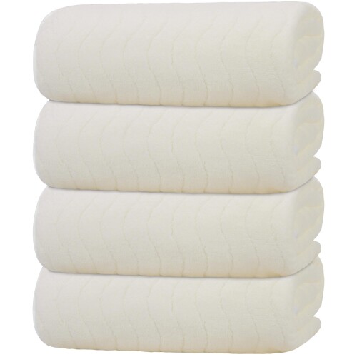 バスタオル (HOSUR 4枚セット ベージュ) ふわふわ 大判 吸水速乾 ホテル仕様 柔らか肌触り エステ 業務..