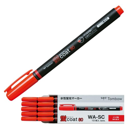 トンボ鉛筆 蛍光ペン 蛍コート80 赤 (強いペン先 ポリマーコート芯) シングルタイプ 10本 WA-SC94-10P