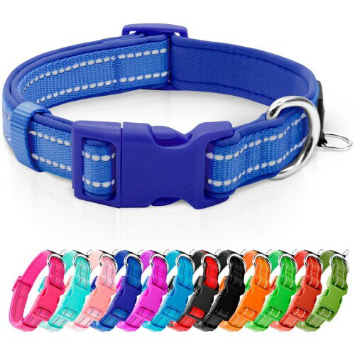azuza 反射犬の首輪、柔らかいクロロプレンゴム充填ペット首輪、IDマークリング付き、調節可能、子犬、紺色、S